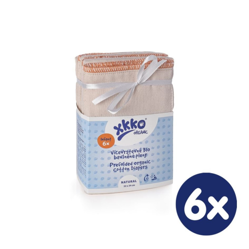 Prefoldy z bawełny organicznej XKKO Organic (4/8/4) - Infant Natural 6x6szt. (Hurtowe opak.)