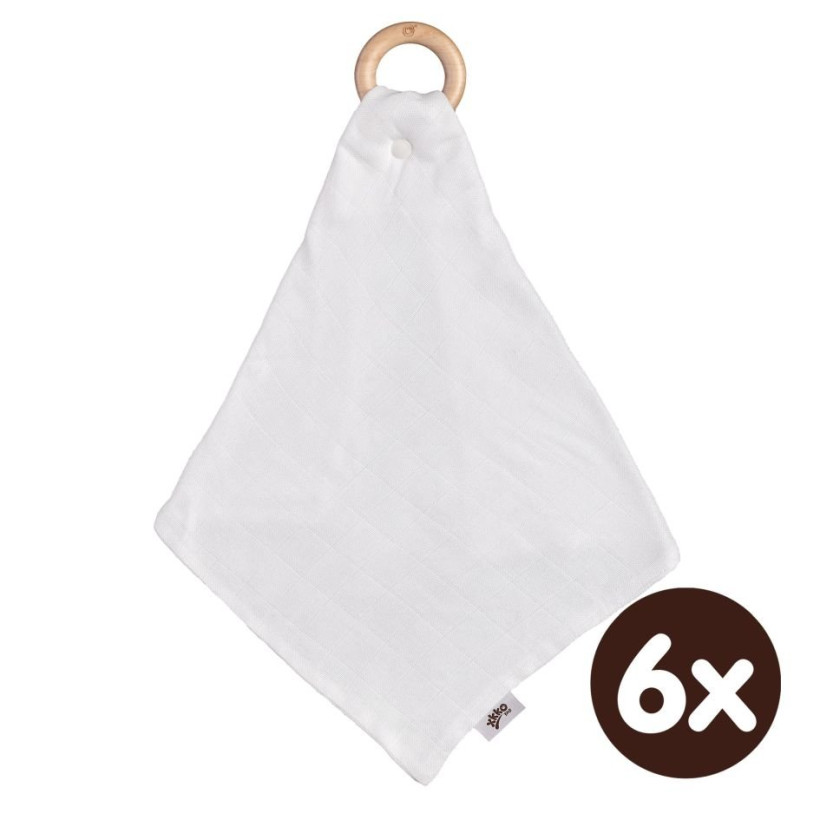 Gryzak bambusowy XKKO BMB z muślinem - White 6x1szt. (Hurt. opak.)