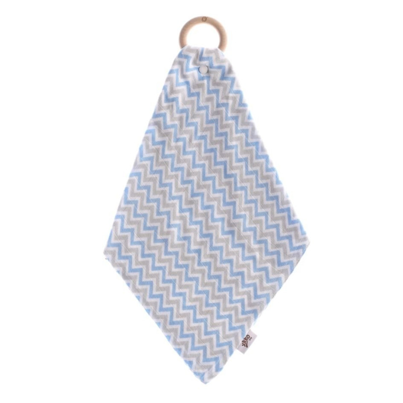 Gryzak bambusowy XKKO BMB z muślinem - Chevron Baby Blue 6x1szt. (Hurt. opak.)