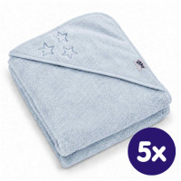 Ręcznik z kapturkiem z bawełny organicznej XKKO Organic 90x90 - Baby Blue Stars 5x1szt. (Hurtowe opak.)