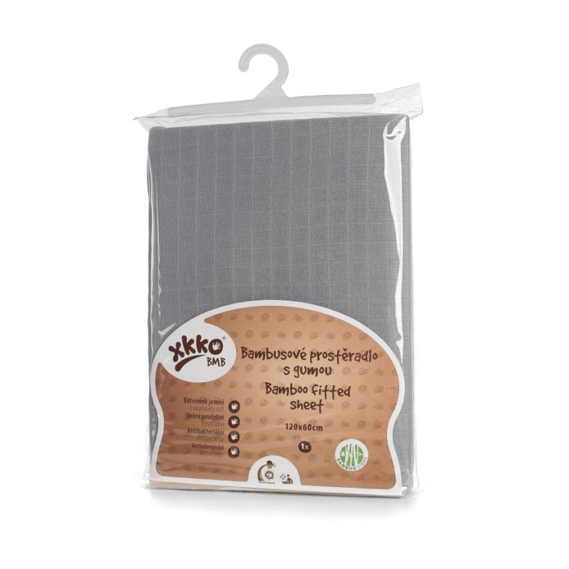 Bambusowe prześcieradło z gumką XKKO BMB 120x60 - Baby Grey 5x1szt. (Hurtowe opak.)