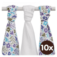 Bambusowe pieluchy XKKO BMB 70x70 - Flowers&Birds Boys MIX 10x3st. (Hurtowe opak.)