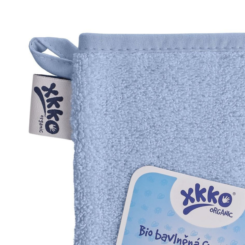 Rękawica kąpielowa z bawełny organicznej XKKO Organic - Baby Blue 5x1szt. (Hurtowe opak.)