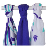 Bambusowe pieluchy XKKO BMB 70x70 - Hearts&Waves Ocean Blue MIX 10x3st. (Hurtowe opak.)