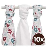 Bambusowe pieluchy XKKO BMB 70x70 - Flowers&Birds Girls MIX 10x3st. (Hurtowe opak.)
