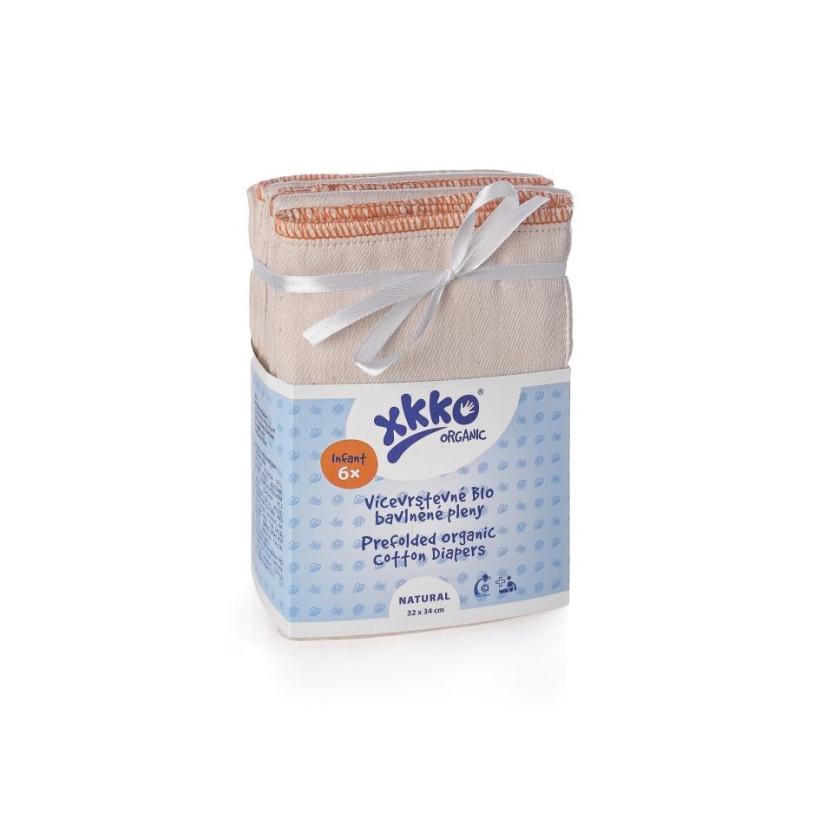 Prefoldy z bawełny organicznej XKKO Organic (4/8/4) - Infant Natural 24x6szt. (Hurtowe opak.)
