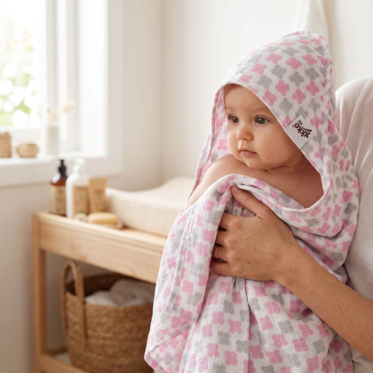 Pielucha bambusowa XKKO BMB 90x100 - Scandinavian Baby Pink Cross