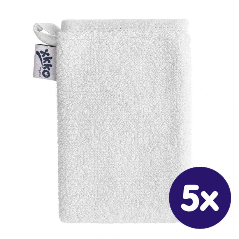 Rękawica kąpielowa z bawełny organicznej XKKO Organic - White 5x1szt. (Hurtowe opak.)