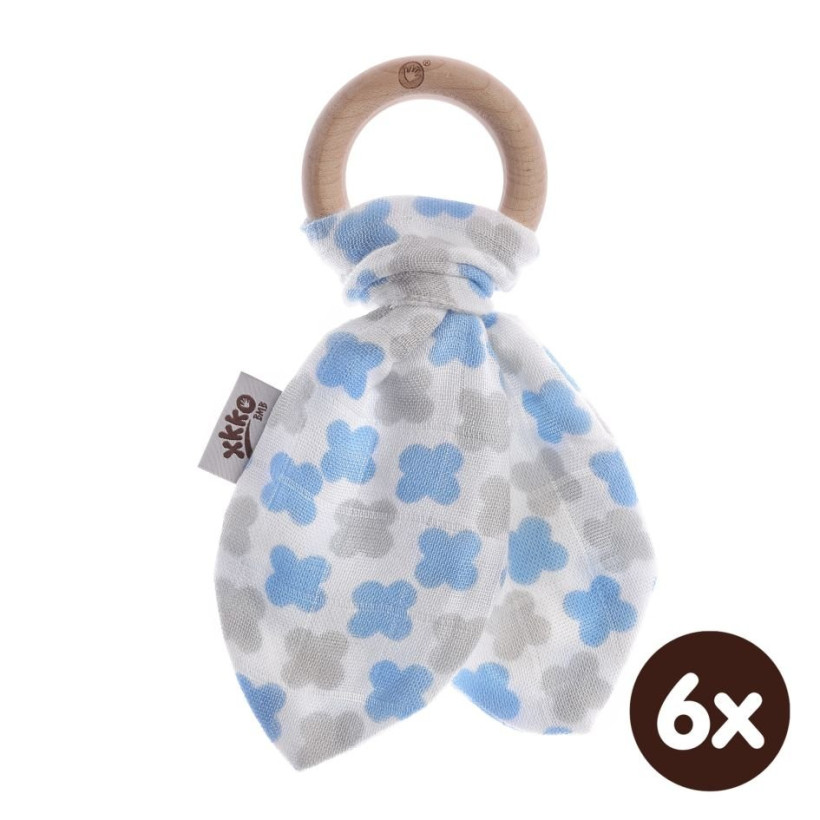 Gryzak bambusowy XKKO BMB Liść - Baby Blue Cross 6x1szt. (Hurt. opak.)