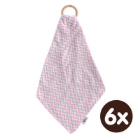 Gryzak bambusowy XKKO BMB z muślinem - Chevron Baby Pink 6x1szt. (Hurt. opak.)