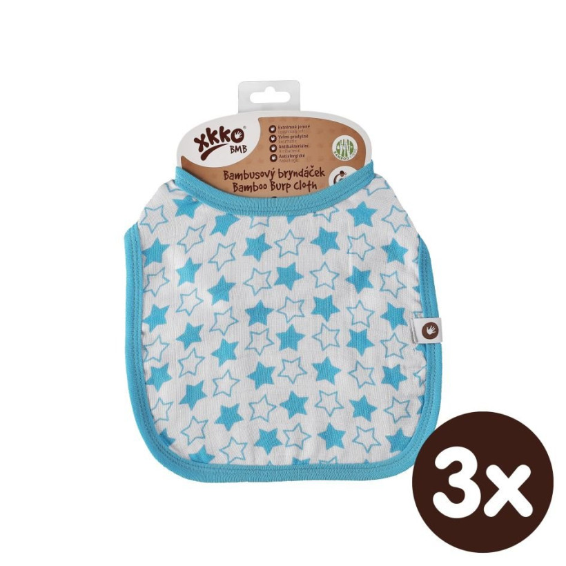 Bambusowy śliniak XKKO BMB - Little Stars Cyan 3x1szt. (Hurtowe opak.)