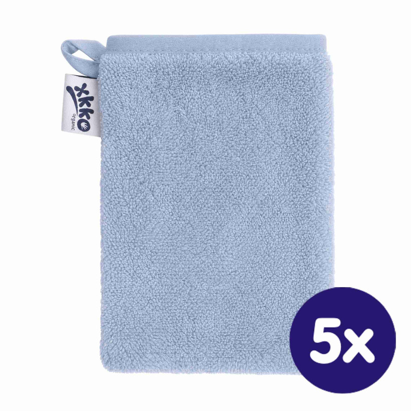 Rękawica kąpielowa z bawełny organicznej XKKO Organic - Baby Blue 5x1szt. (Hurtowe opak.)