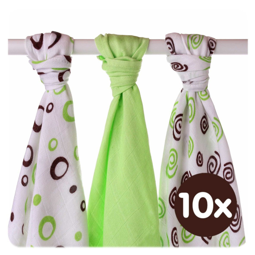 Bambusowe pieluchy XKKO BMB 70x70 - Spirals&Bubbles Lime MIX 10x3st. (Hurtowe opak.)