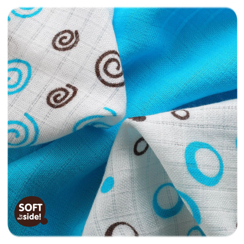 Bambusowe pieluchy XKKO BMB 30x30 - Spirals&Bubbles Cyan MIX