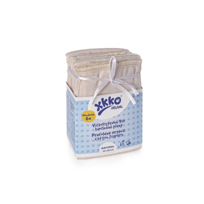 Prefoldy z bawełny organicznej XKKO Organic (4/8/4) - Newborn Natural 6x6szt. (Hurtowe opak.)