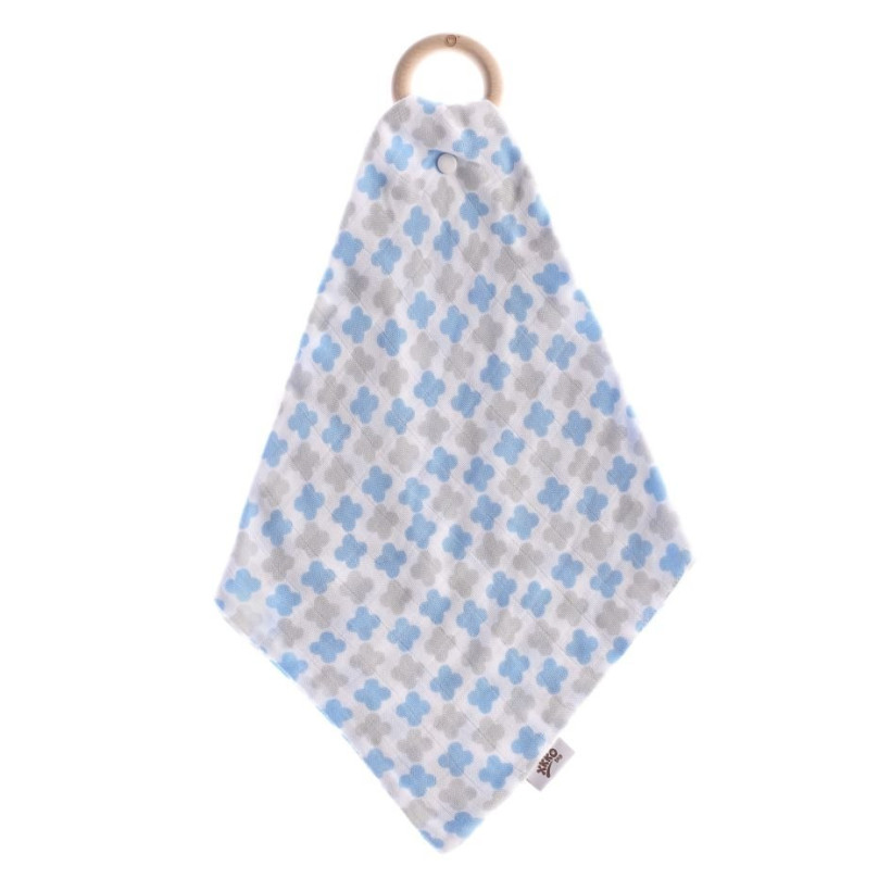 Gryzak bambusowy XKKO BMB z muślinem - Baby Blue Cross 6x1szt. (Hurt. opak.)