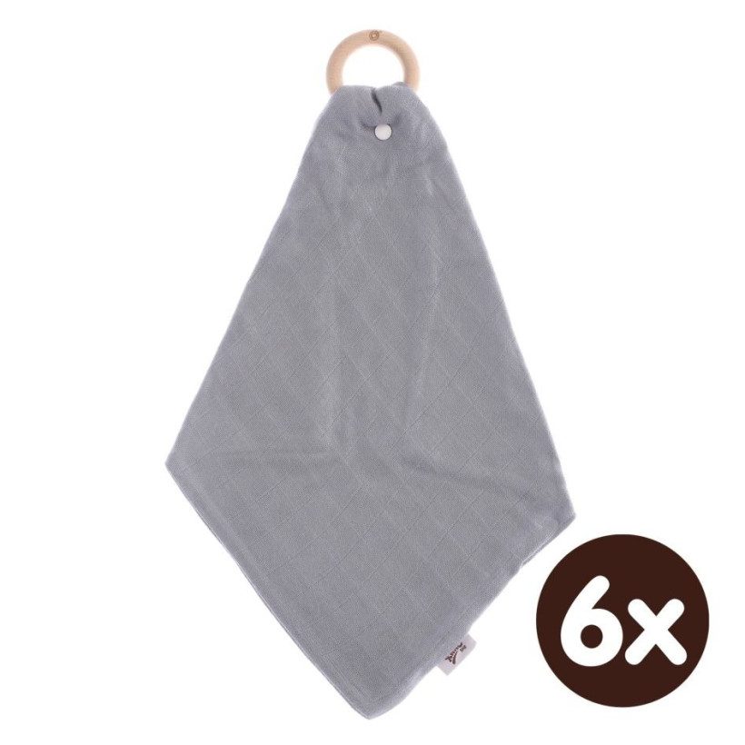 Gryzak bambusowy XKKO BMB z muślinem - Silver 6x1szt. (Hurt. opak.)