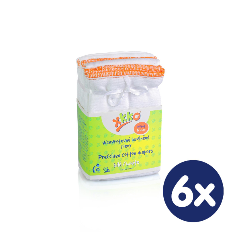 Prefoldy XKKO Classic (4/8/4) - Infant Białe 6x6szt. (Hurtowe opak.)