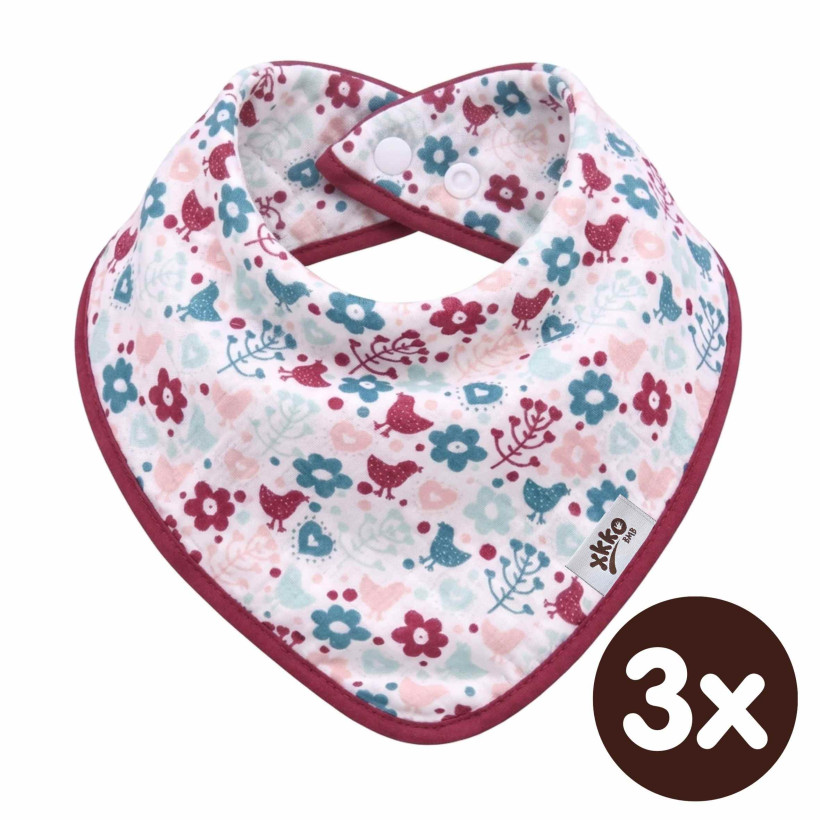 Bandanka bambusowa XKKO BMB - Flowers&Birds Girls 3x1szt. (Hurtowe opak.)