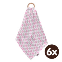 Gryzak bambusowy XKKO BMB z muślinem - Baby Pink Cross 6x1szt. (Hurt. opak.)
