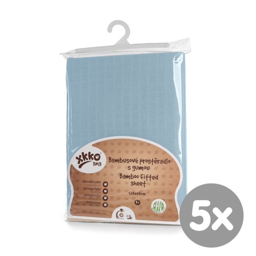 Bambusowe prześcieradło z gumką  XKKO BMB 120x60 - Baby Blue 5x1szt. (Hurtowe opak.)