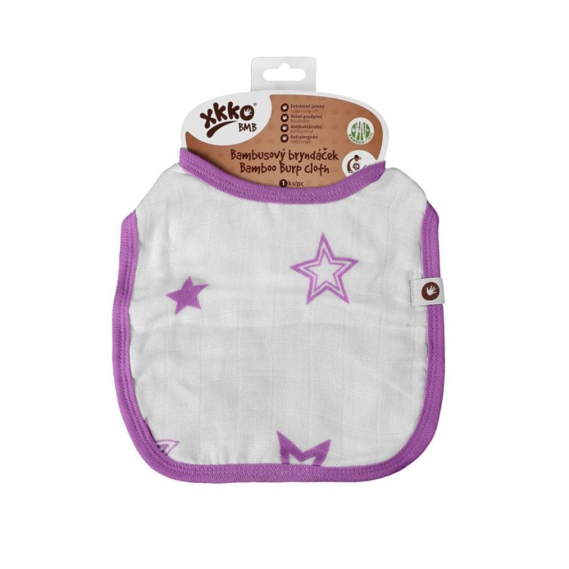 Bambusowy śliniak XKKO BMB - Lilac Stars 3x1szt. (Hurtowe opak.)