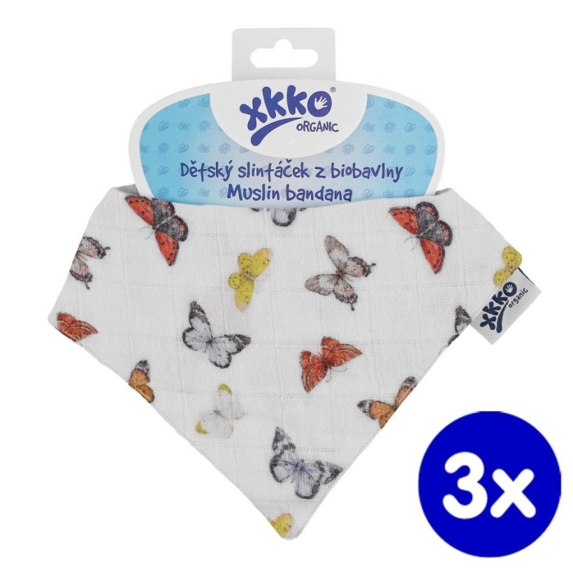 Bandanka XKKO Organic - Butterflies 3x1szt. (Hurtowe opak.)