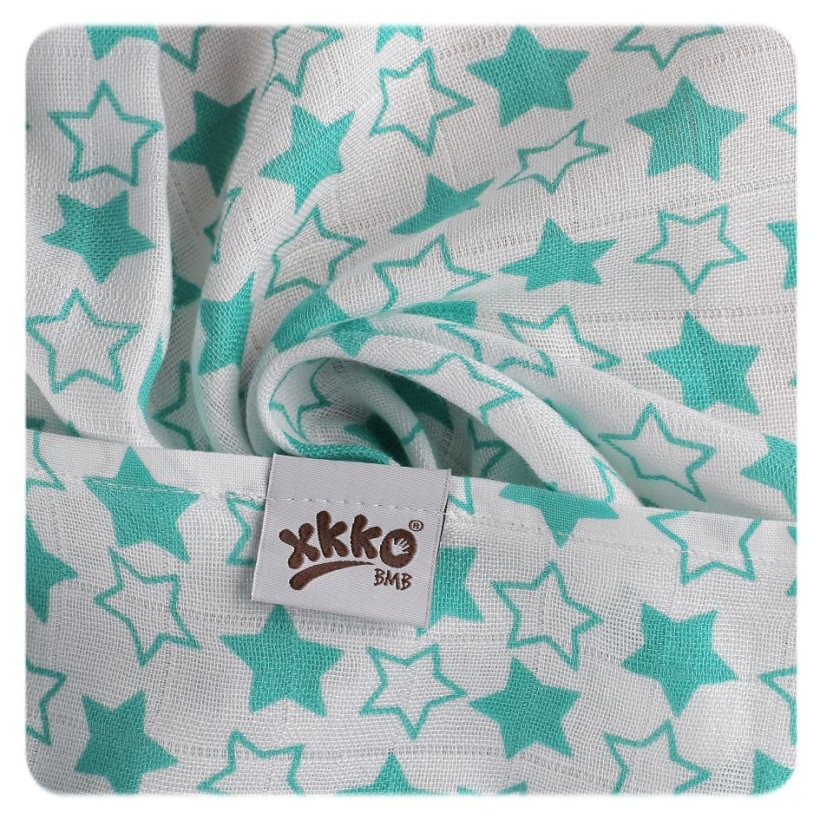 Bambusowa muślinowa pielucha XKKO BMB 120x120 - Little Stars Turquoise