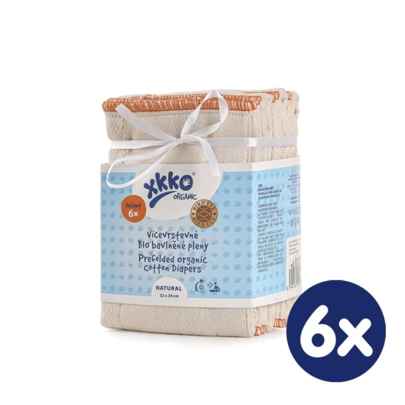 Prefoldy z bawełny organicznej XKKO Organic (4/6/4) - Bird Eye Infant Natural 6x6 Szt. (Hurtowe opak)