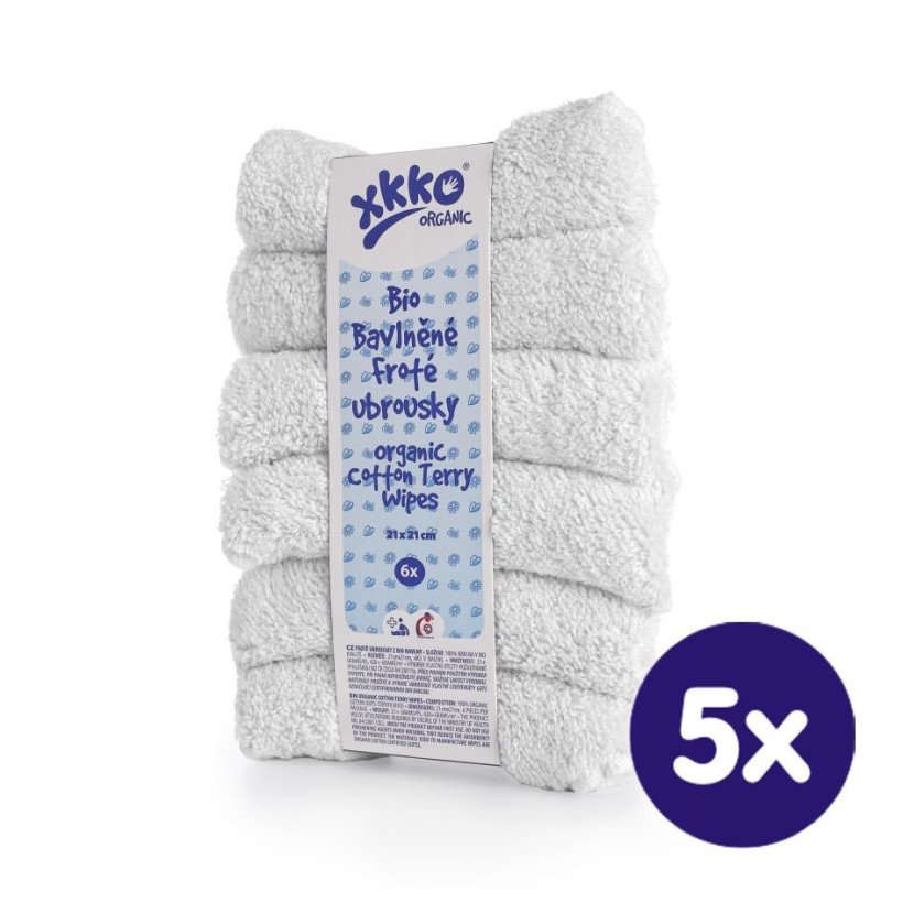 Frotte serwetki XKKO Organic 21x21-  Białe 5x6szt. (Hurtowe opak.)