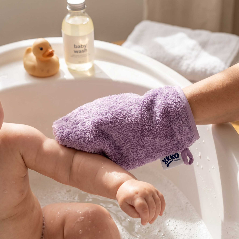 Rękawica kąpielowa z bawełny organicznej XKKO Organic - Lavender Aura