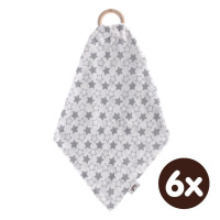 Gryzak bambusowy XKKO BMB z muślinem - Silver Little Stars 6x1szt. (Hurt. opak.)