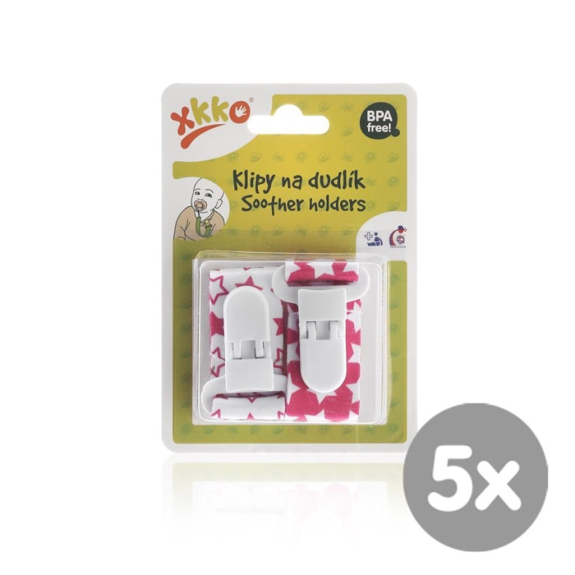XKKO Zawieszka do smoczka 2szt. - Little Stars Magenta MIX 5x2Szt. (Hurt.opak.)