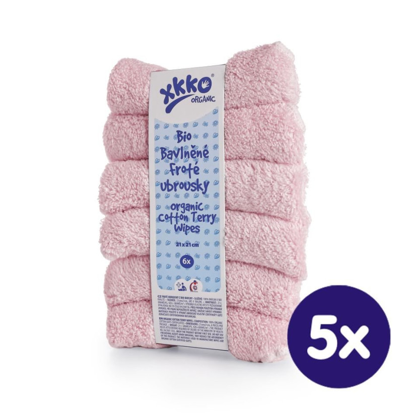 Frotte serwetki XKKO Organic 21x21 - Baby Pink 5x6szt. (Hurtowe opak.)