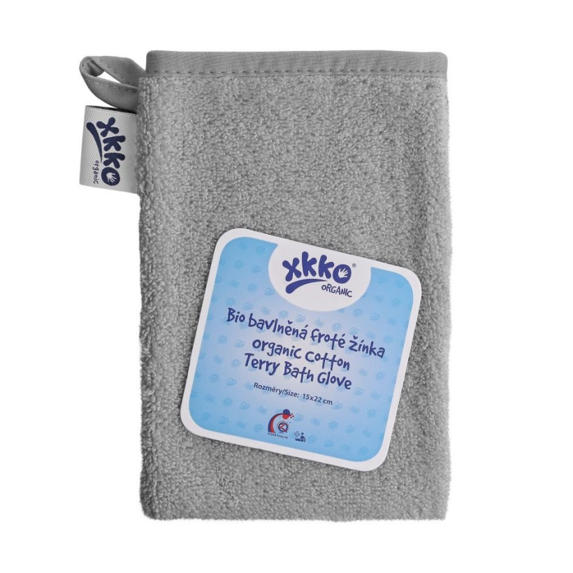 Rękawica kąpielowa z bawełny organicznej XKKO Organic - Silver 5x1szt. (Hurtowe opak.)