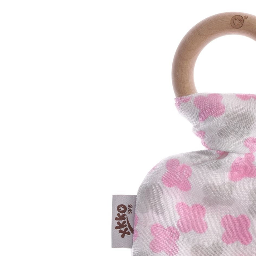 Gryzak bambusowy XKKO BMB Liść - Baby Pink Cross 6x1szt. (Hurt. opak.)