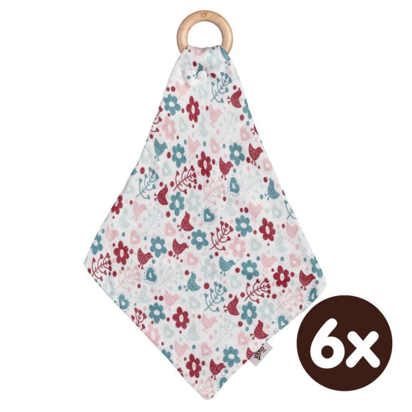 Gryzak bambusowy XKKO BMB z muślinem - Flowers&Birds Girls 6x1szt. (Hurt. opak.)