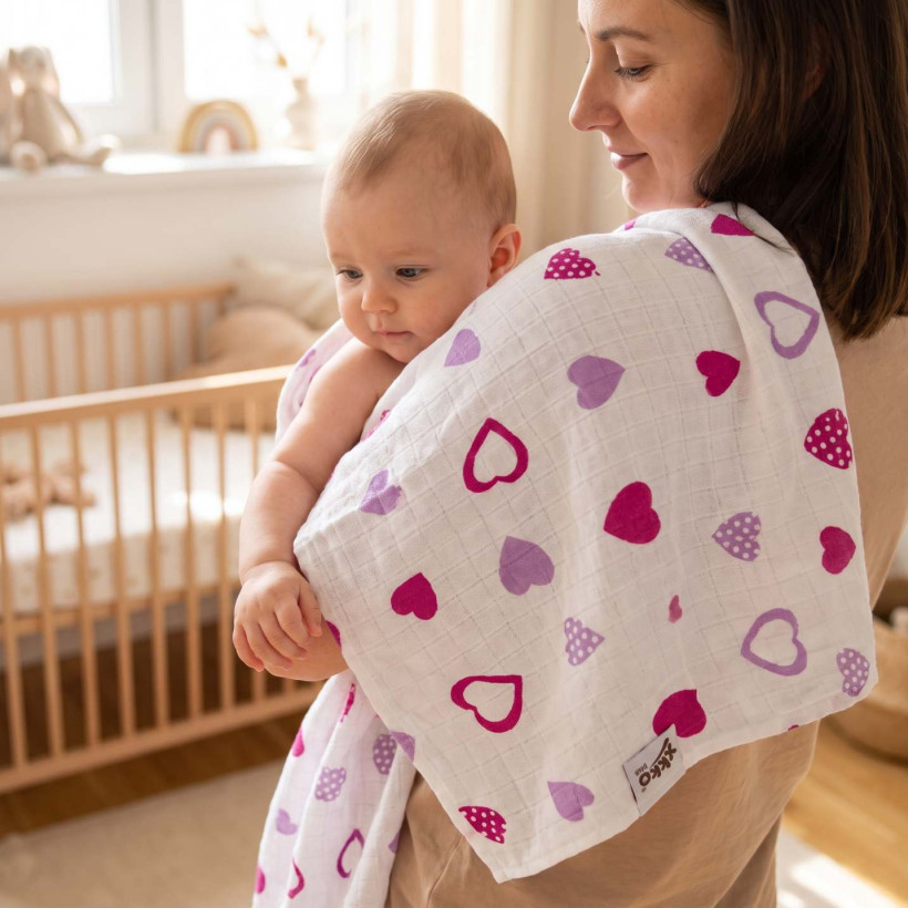 Pielucha bambusowa XKKO BMB 90x100 - Lilac Hearts