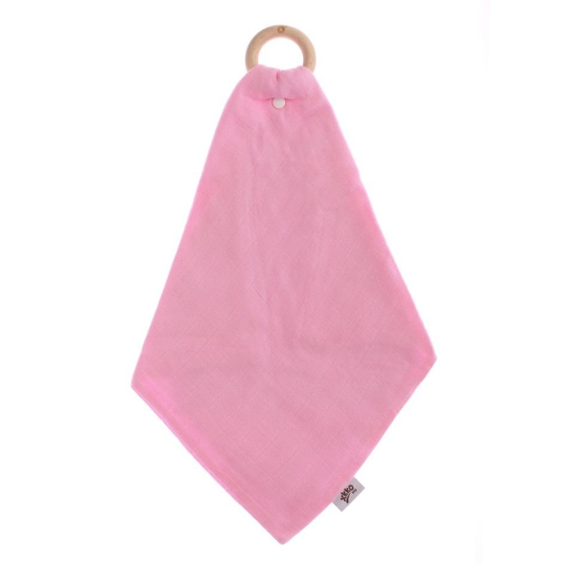 Gryzak bambusowy XKKO BMB z muślinem - Baby Pink 6x1szt. (Hurt. opak.)