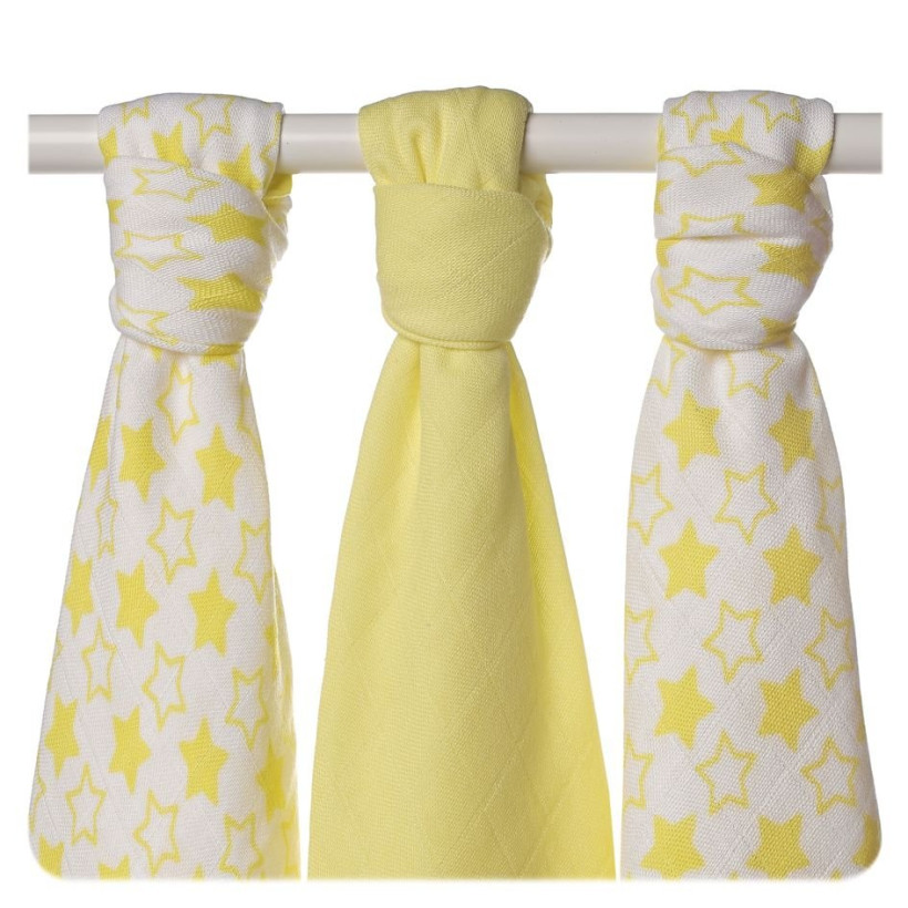Bambusowe pieluchy XKKO BMB 70x70 - Little Stars Lemon MIX 10x3st. (Hurtowe opak.)
