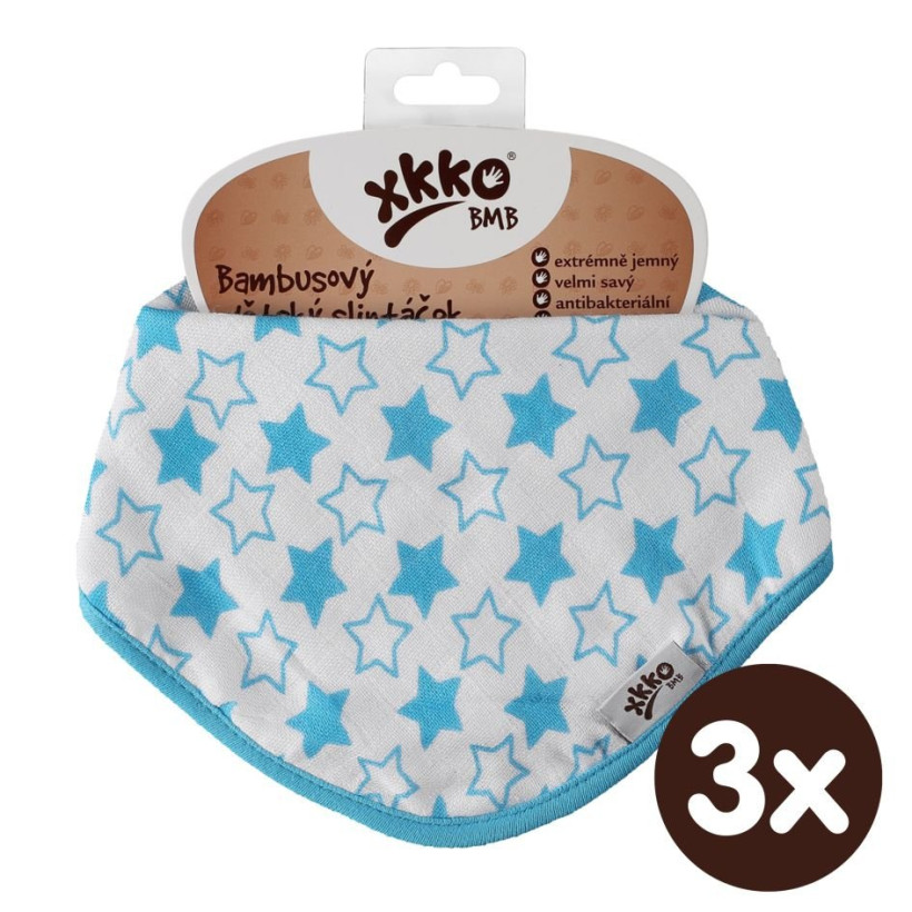 Bandanka bambusowa XKKO BMB - Little Stars Cyan 3x1szt. (Hurtowe opak.)