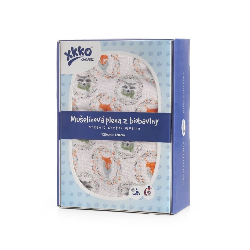 Pielucha muślinowa XKKO Organic 120x120 - Fox&Raccoon
