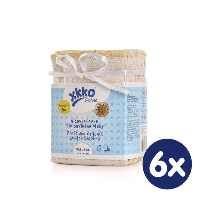 Prefoldy z bawełny organicznej XKKO Organic (4/6/4) - Bird Eye Newborn Natural 6x6 Szt.(Hurtowe opak.)