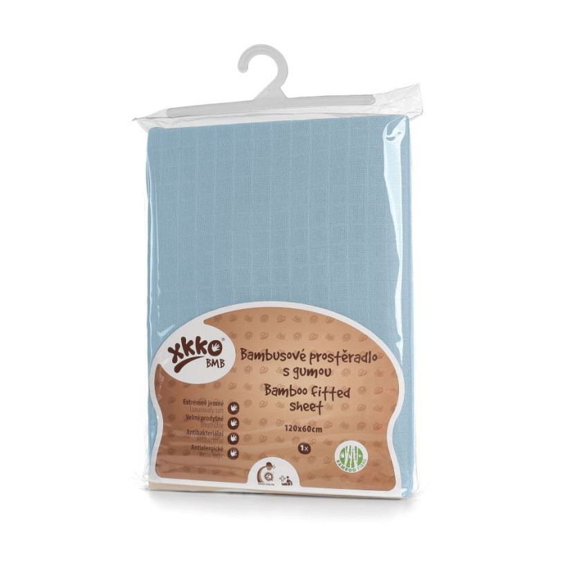 Bambusowe prześcieradło z gumką  XKKO BMB 120x60 - Baby Blue 5x1szt. (Hurtowe opak.)