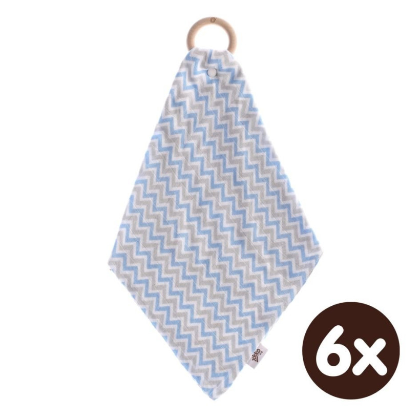 Gryzak bambusowy XKKO BMB z muślinem - Chevron Baby Blue 6x1szt. (Hurt. opak.)