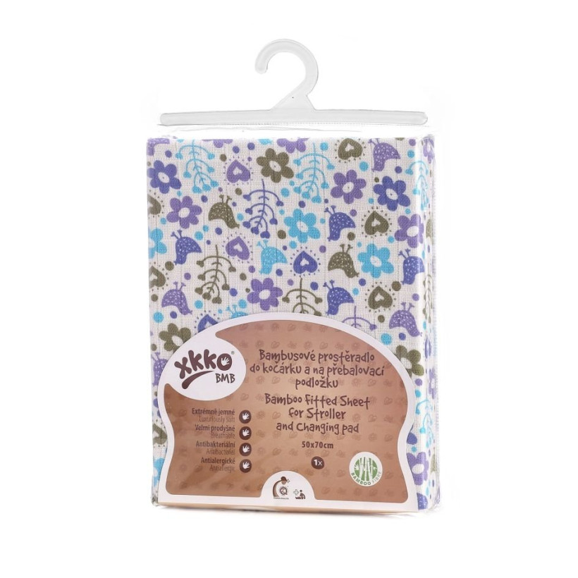 Bambusowe prześcieradło z gumką XKKO BMB 50x70 - Flowers&Birds For Boys 5x1szt (Hurtowe opak.)
