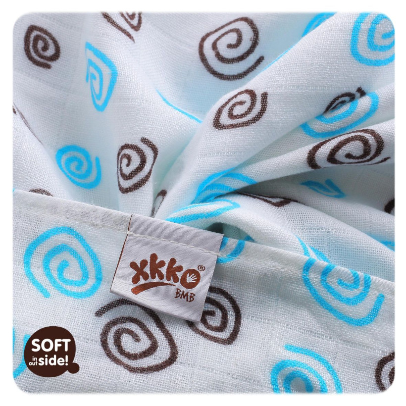 Bambusowe pieluchy XKKO BMB 70x70 - Spirals&Bubbles Cyan MIX 10x3st. (Hurtowe opak.)