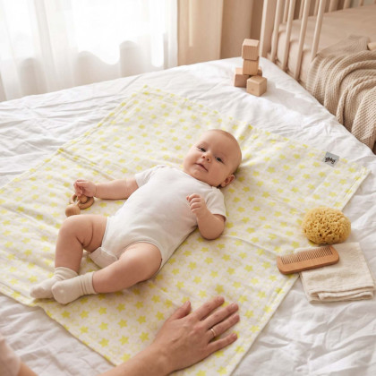 Pielucha bambusowa XKKO BMB 90x100 - Little Stars Lemon