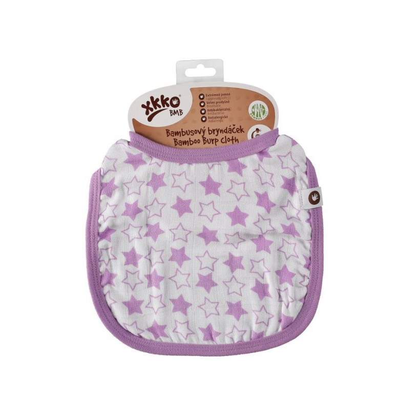 Bambusowy śliniak XKKO BMB - Little Stars Lilac 3x1szt. (Hurtowe opak.)