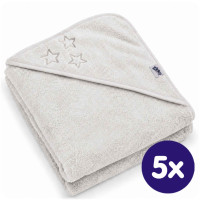 Ręcznik z kapturkiem z bawełny organicznej XKKO Organic 90x90 - White Stars 5x1szt. (Hurtowe opak.)